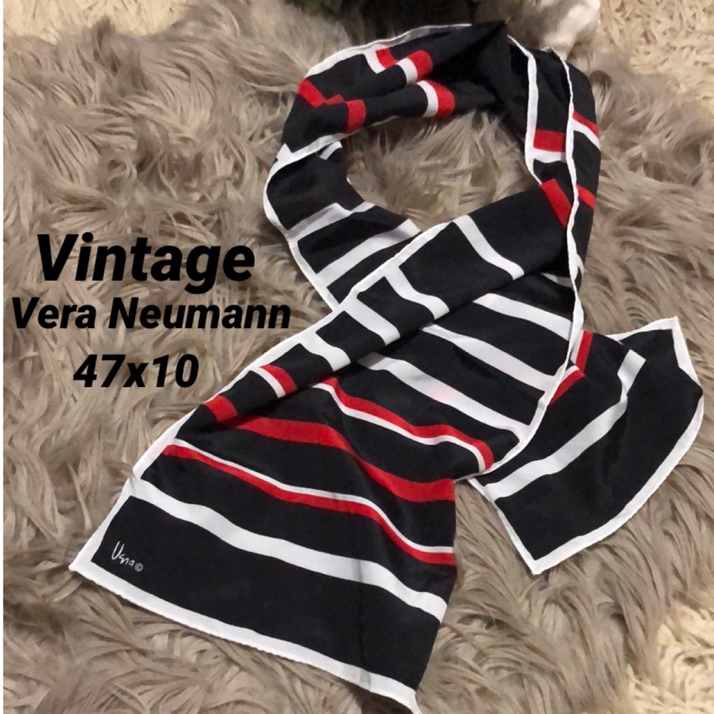 Vintage Vera Neumann Rectangular Scarf-46x10-Red/Black/White-EUC